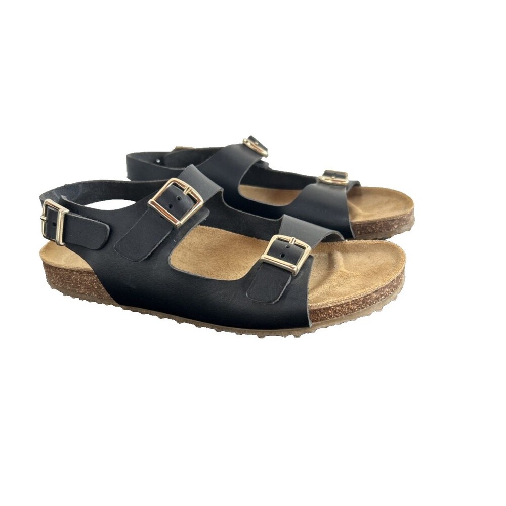 Mansur Gavriel Black Leather Double Strap Cloud Sandals Buckle Italy EU 35/ US 5